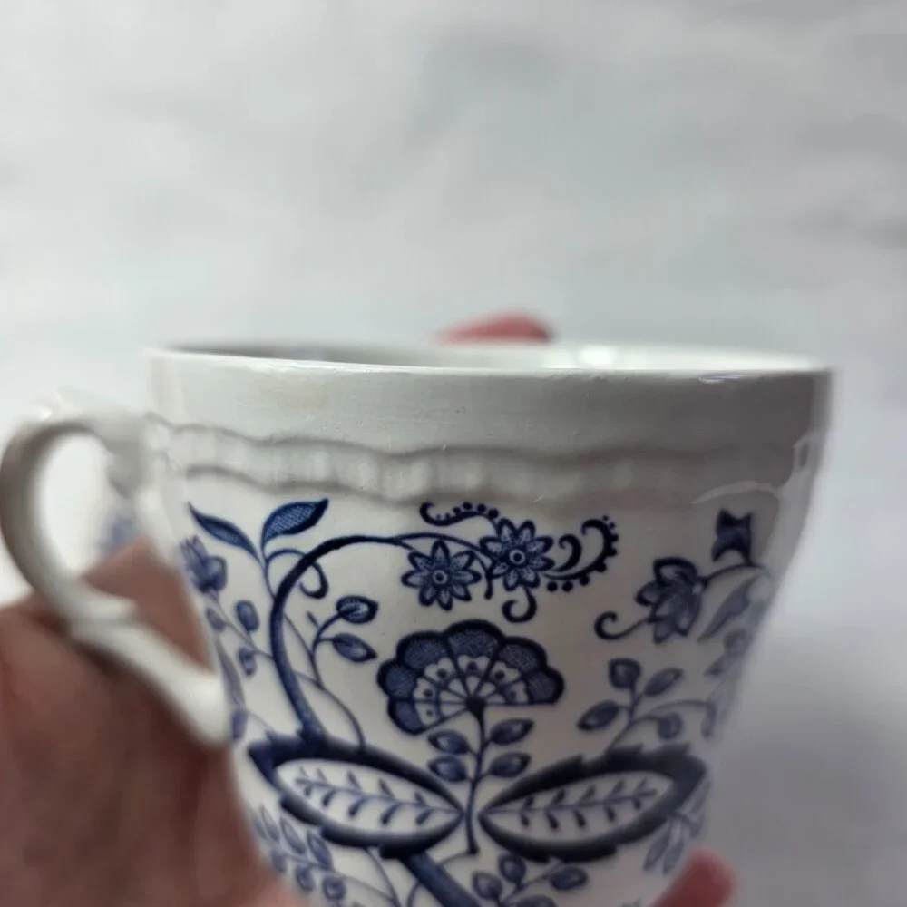 Wedgwood Blue Heritage Cup and Saucers (1 Cup 2 Saucers) White Blue Onion Design
